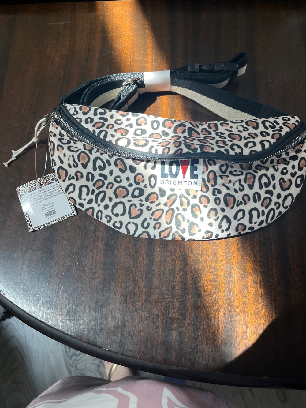 Brighton Leopard Print Belt Bag in White, Black and Brown